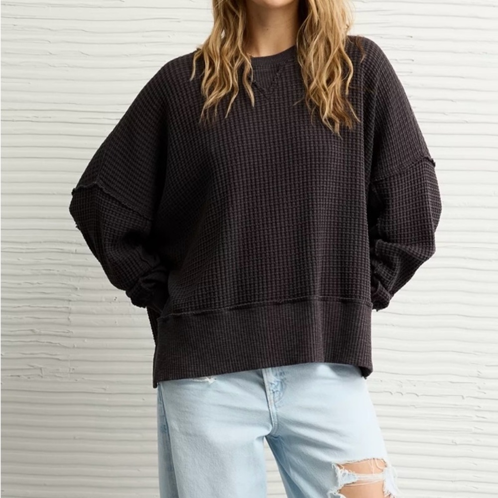 American Eagle Outfitters Gray Ribbed Sweater